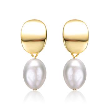 Oval Freshwater Pearl Drop Earrings In 14K Gold Over Sterling Silver