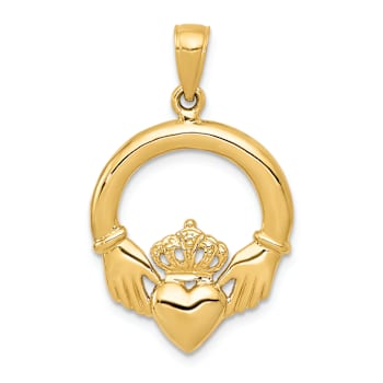 14k Yellow Gold Polished Claddagh Pendant