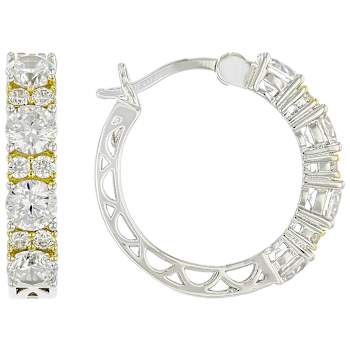Two-Tone CZ Hoop Earrings In Platinum-Enhanced Sterling Silver And 18K
Gold Over Sterling Silver 3.72ctw