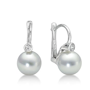 14KW  Earrings  0.10 ctw  Diamond  8.5mm Akoya Pearl