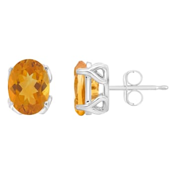 8x6mm Oval Citrine Rhodium Over Sterling Silver Stud Earrings