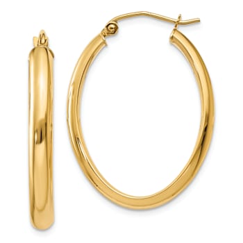 14k Yellow Gold Polished 1 3/16" Oval Hoop Earrings