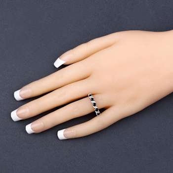 Blue Sapphire and White Topaz Five Stone Sterling Silver Band Ring