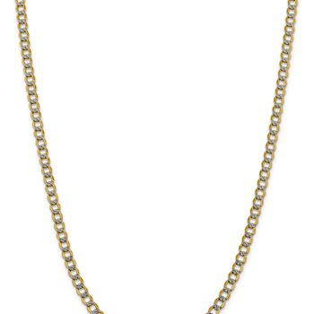 14k Yellow Gold and Rhodium Over 14k Yellow Gold 5.2mm Pave Curb 16 Inch Chain