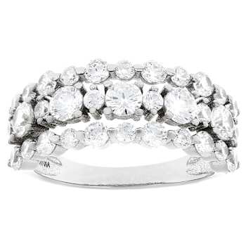 Triple-Row CZ Band Ring In Sterling Silver