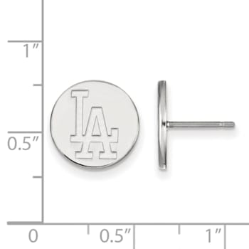 Rhodium Over Sterling Silver MLB LogoArt Los Angeles Dodgers Post Earrings