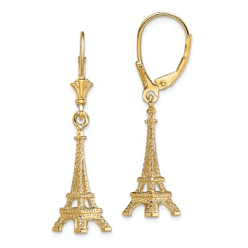 14k Yellow Gold 3D Textured Eiffel Tower Dangle Earrings