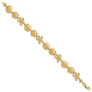 14k Yellow Gold Textured Seashell Theme Link Bracelet