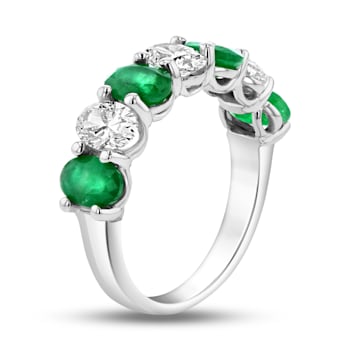 Oval Emerald and Diamond 14k White Gold Band Ring 2.91ctw