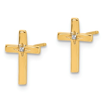 14k Two-tone Diamond-cut Cross Stud Earrings