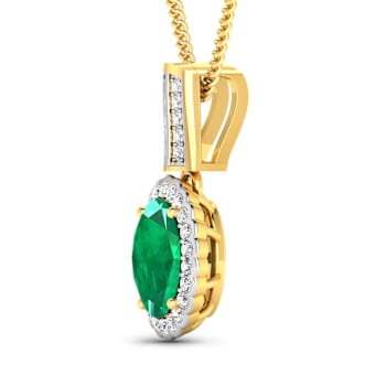1.65ctw 14K Yellow Gold Zambian Emerald and White Diamond Pendant with
18 inch Cable Chain