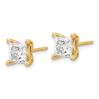 Princess Cut White Lab-Grown Diamond G-H SI 14k Yellow Gold 4-Prong Stud
Earrings 2.00ctw