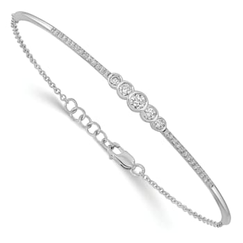 Rhodium Over 14k White Gold Polished Diamond Bezel Set Bar Bracelet