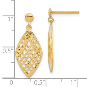 14K Yellow Gold Polished Diamond-cut Post Dangle Earrings
