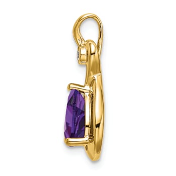 10k Yellow Gold 1.40 ctw Pear Amethyst and Accent Diamond Pendant