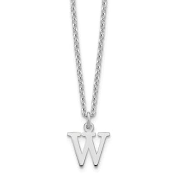 Rhodium Over Sterling Silver Cutout Letter W  Initial Necklace