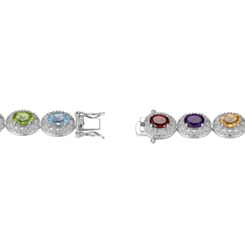 Multi-Color Multi-Gemstone Platinum Over Sterling Silver Bracelet