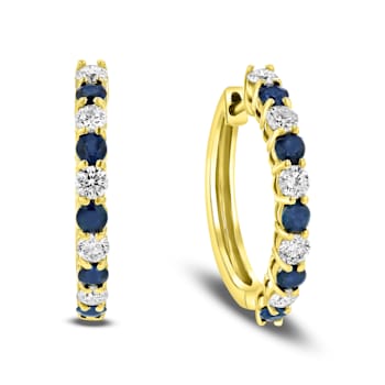1.35ctw Sapphire and Diamond Hoop Earrings in 14k Yellow Gold