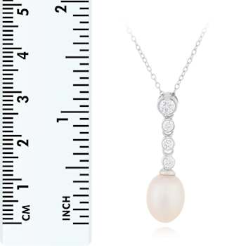 8-9mm White Cultured Freshwater Pearl Sterling Silver Pendant W/Chain