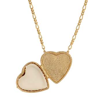 Yellow Base Metal Porcelain Heart Locket Necklace 32"