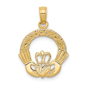 14k Yellow Gold Textured Claddagh pendant