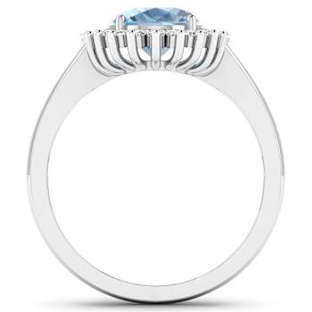 1.15ctw Blue Aquamarine and Diamond 14K White Gold Halo Ring