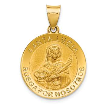 14k Yellow Gold Polished and Satin Spanish Saint Lucy Medal Pendant