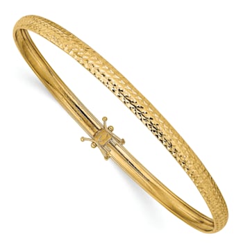 14K Yellow Gold Polished Diamond-cut Flexible Bangle