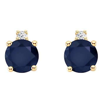 4mm Round Sapphire with Diamond Accents 14k Yellow Gold Stud Earrings