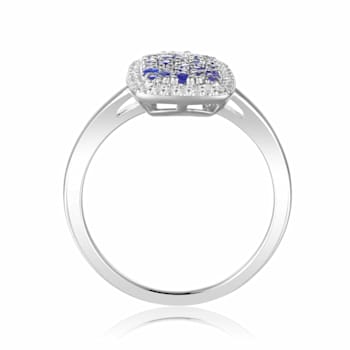 Blue Sapphire and Moissanite Sterling Silver Rectangle Cluster Ring