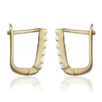 Pave CZ U-Hoop Earrings In 14K Gold Over Brass