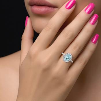 14K White Gold Aquamarine and Diamond Ring 1.05 ctw