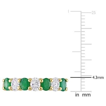 Emerald and Diamond 14K Yellow Gold Semi Eternity Ring 1.14ctw