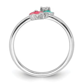 Rhodium Over Sterling Silver Blue and Pink Enameled with Cubic Zirconia
Floral Children's Ring