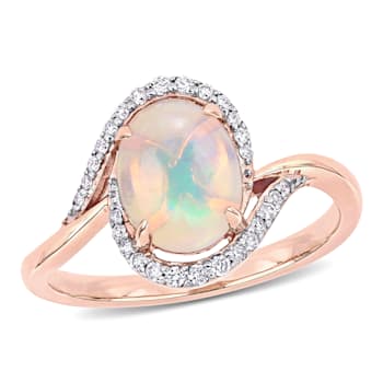 1ct Blue Ethiopian Opal And 0.14ctw Diamond 10k Rose Gold Halo Ring