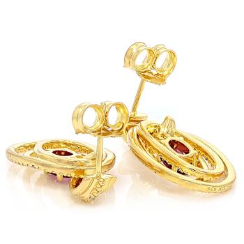 Rhodolite And White Zircon Earrings In 18K Gold Over Sterling Silver 3.50ctw
