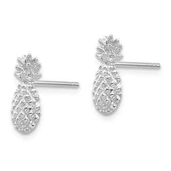 Rhodium Over 14K White Gold Polished and Textured Pineapple Stud Earrings