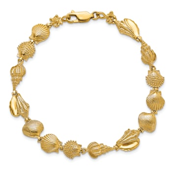 14k Yellow Gold Textured Sea Shells Bracelet