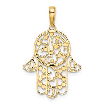 14K Two-tone Gold Diamond-Cut Fancy Hamsa Pendant