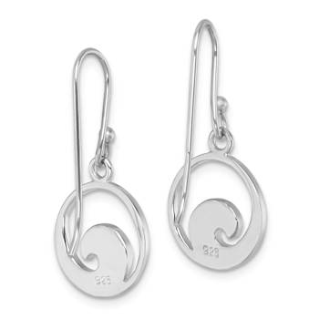 Rhodium Over Sterling Silver Enameled Wave Dangle Earrings