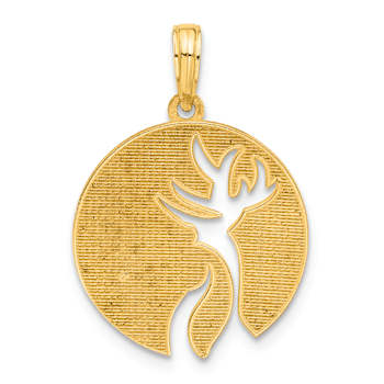 14k Yellow Gold Polished Cut-out Deer Head Circle Pendant