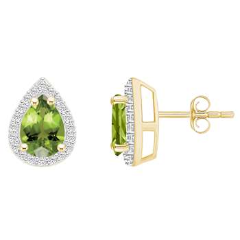 7x5mm Pear Shape Peridot And Created White Sapphire 10k Yellow Gold Halo
Stud Earrings