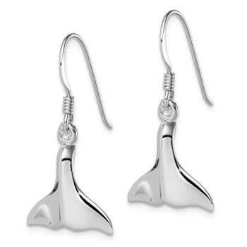 Rhodium Over Sterling Silver Polished Whale Tail Dangle Earrings