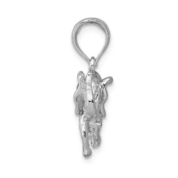 Rhodium Over 14k White Gold 3D Polished Elephant Pendant