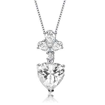 CZ Heart Pendant Necklace In Sterling Silver 16 Inch