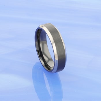 ATNOS Brushed Black Center Polished Beveled Edges Men’s Titanium Wedding
Ring 6mm