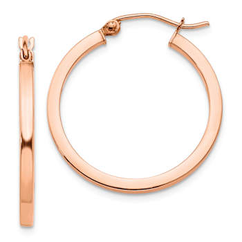 14k Rose Gold 1" Square Tube Hoop Earrings