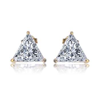 Triangle CZ Stud Earrings In 14K Gold Over Sterling Silver