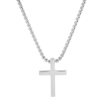 Men's Polished Cross Pendant With Chain In Stainless Steel