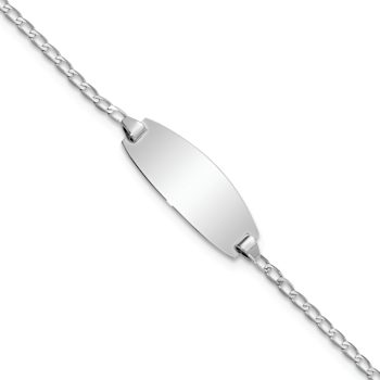 Rhodium Over 14k White Gold Children's Oval Curb Link ID Bracelet